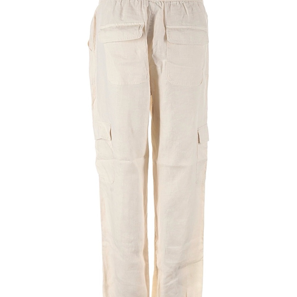 Nicole Miller New York Beige Drawstring 100% Linen Pants Ankle Cropped Sz Small - Picture 4 of 5